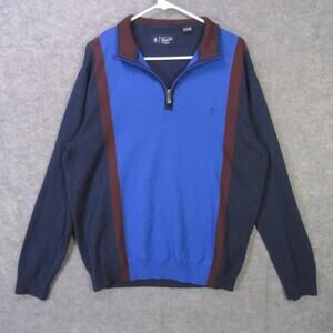 Original Penguin Sweater Mens XL Blue Navy Merino Wool Quarter Zip Pullover
